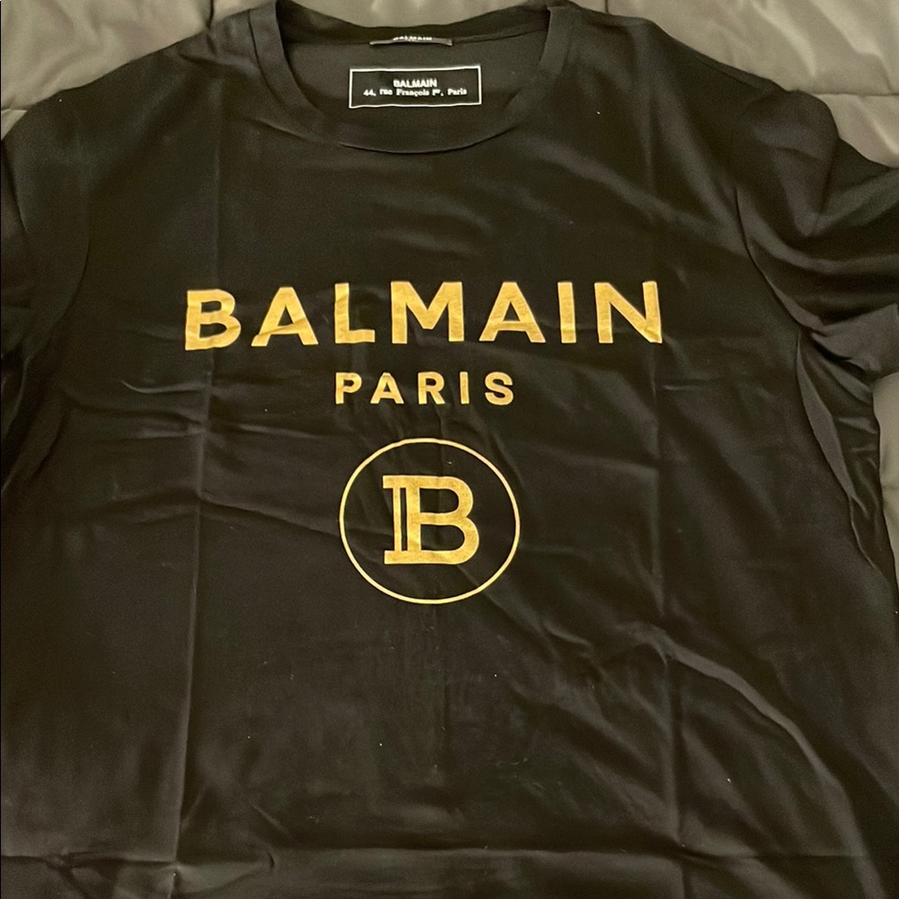 Balmain Black T-Shirt with Gold Logo size large